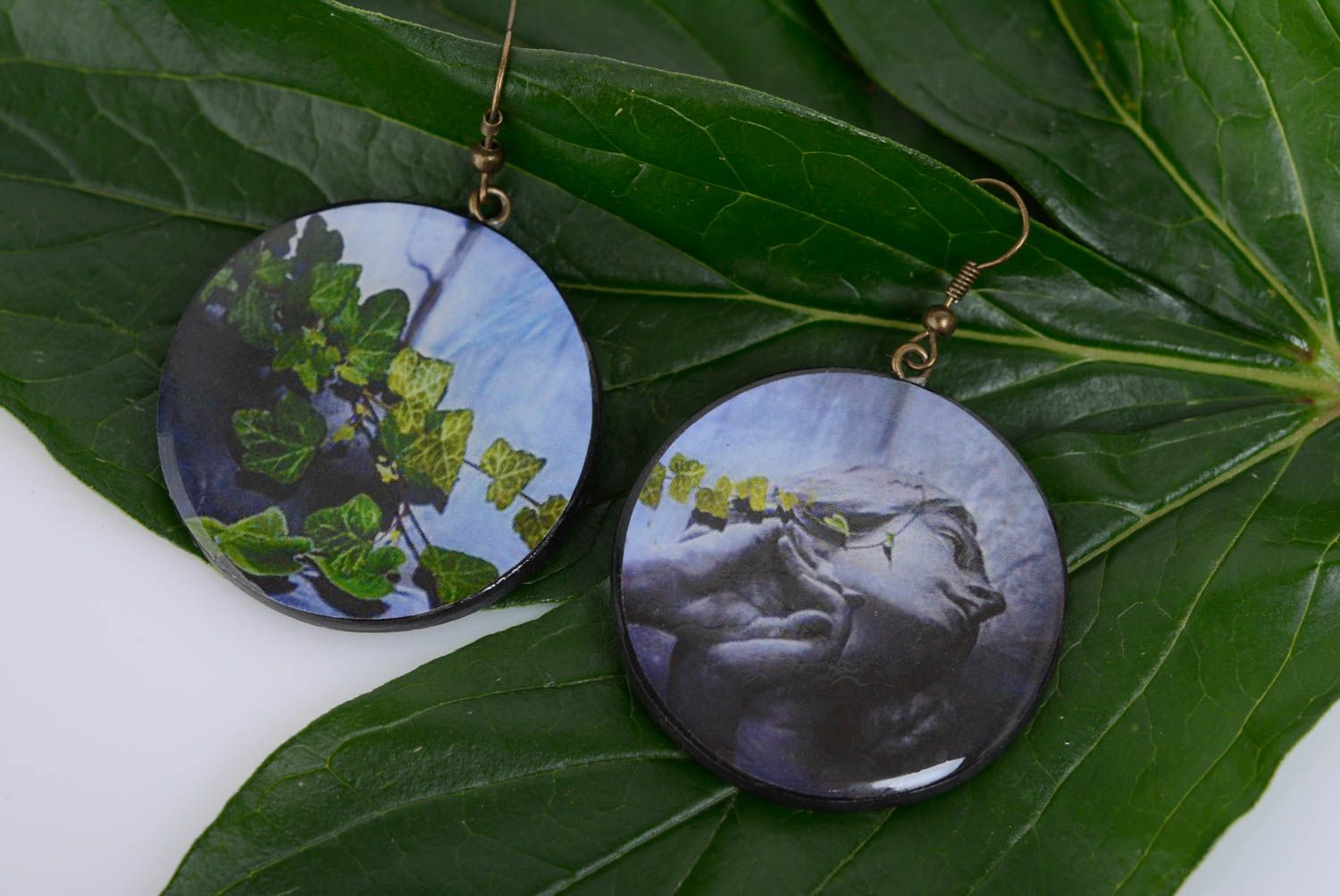 Polymer clay handmade decoupage earrings with sculpture image summer accessory photo 5