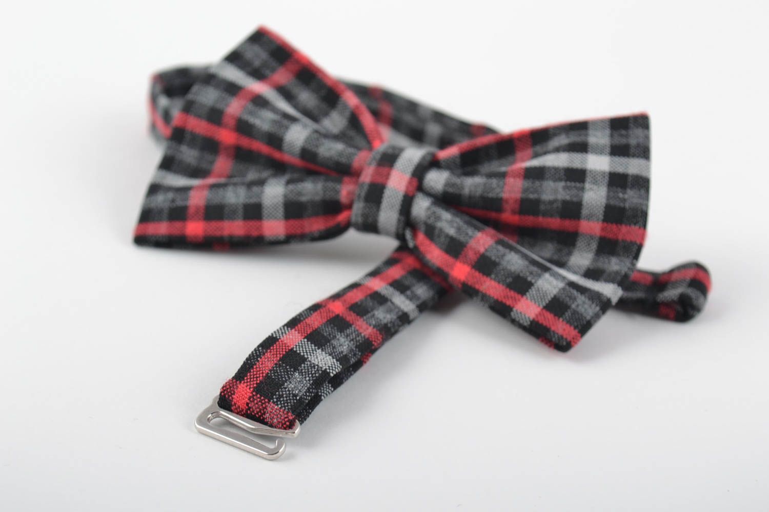 Unusual beautiful handmade designer checkered fabric bow tie adjustable photo 5
