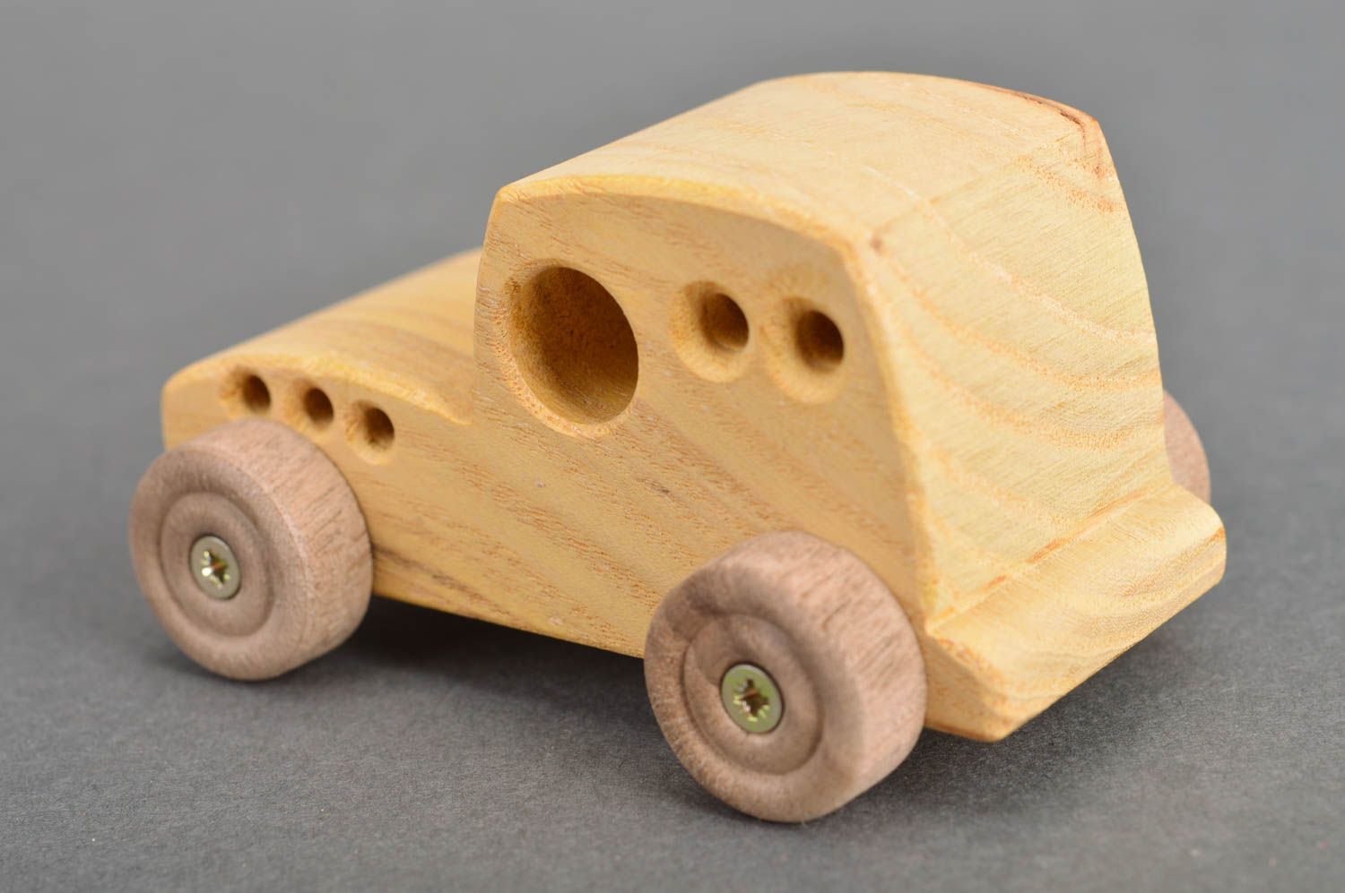 Eco friendly homemade designer children's wooden toy for boy Yellow Car photo 5