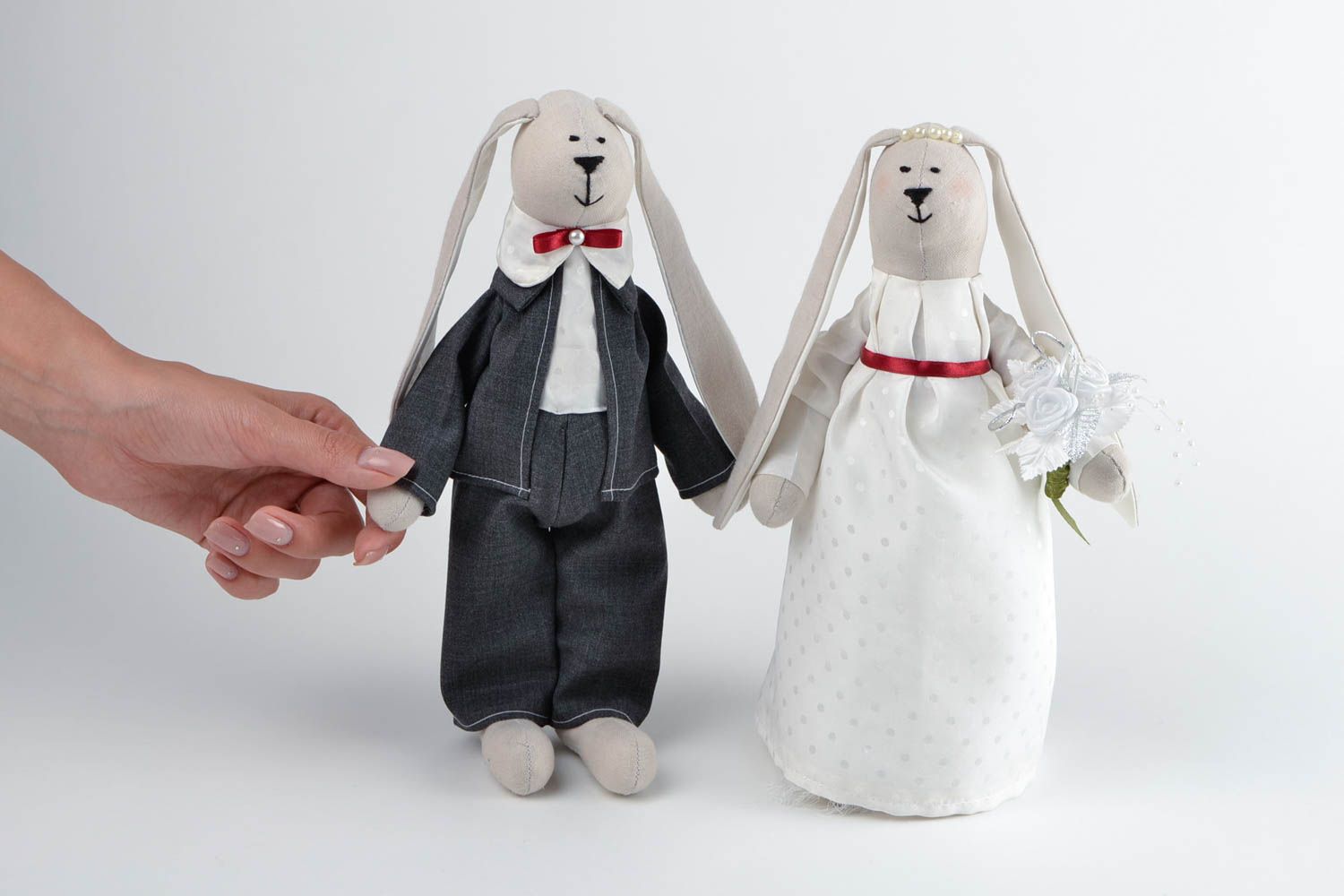 Peluche mariés lapins tissu Peluches faites main originales Déco maison photo 2