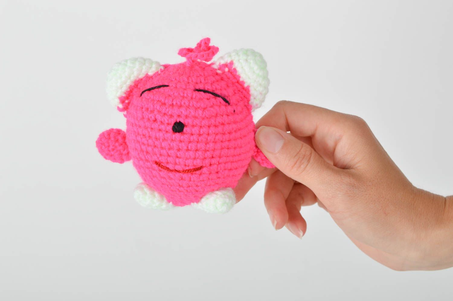 Мягкая игрушка ручной работы детская игрушка розовый чудик игрушка крючком фото 5