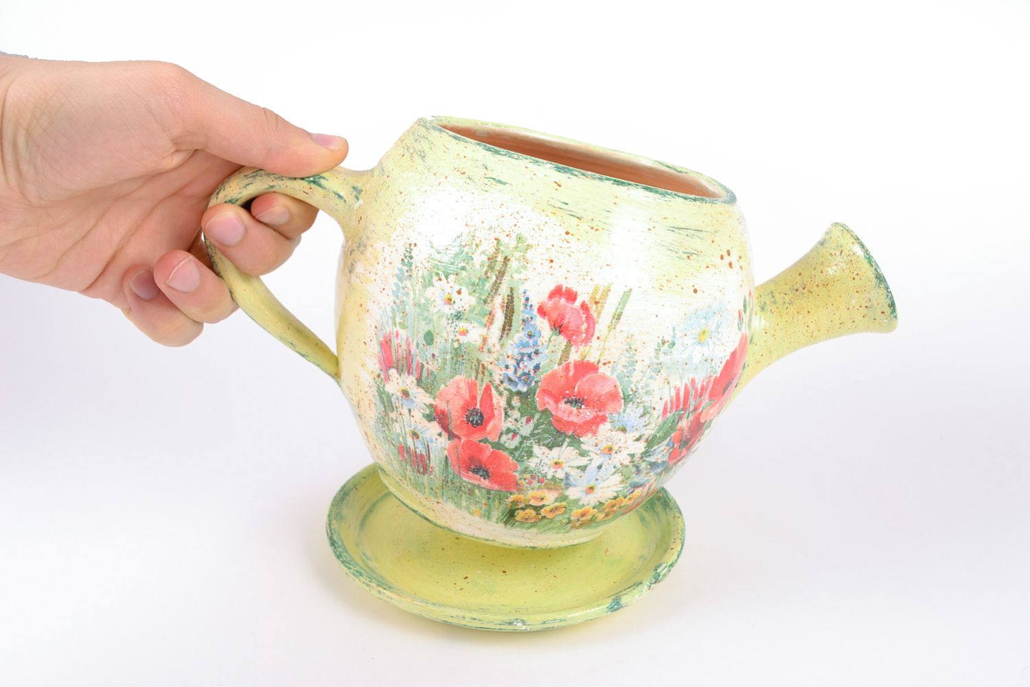 Керамический вазон для цветов в виде чайничка фото 2