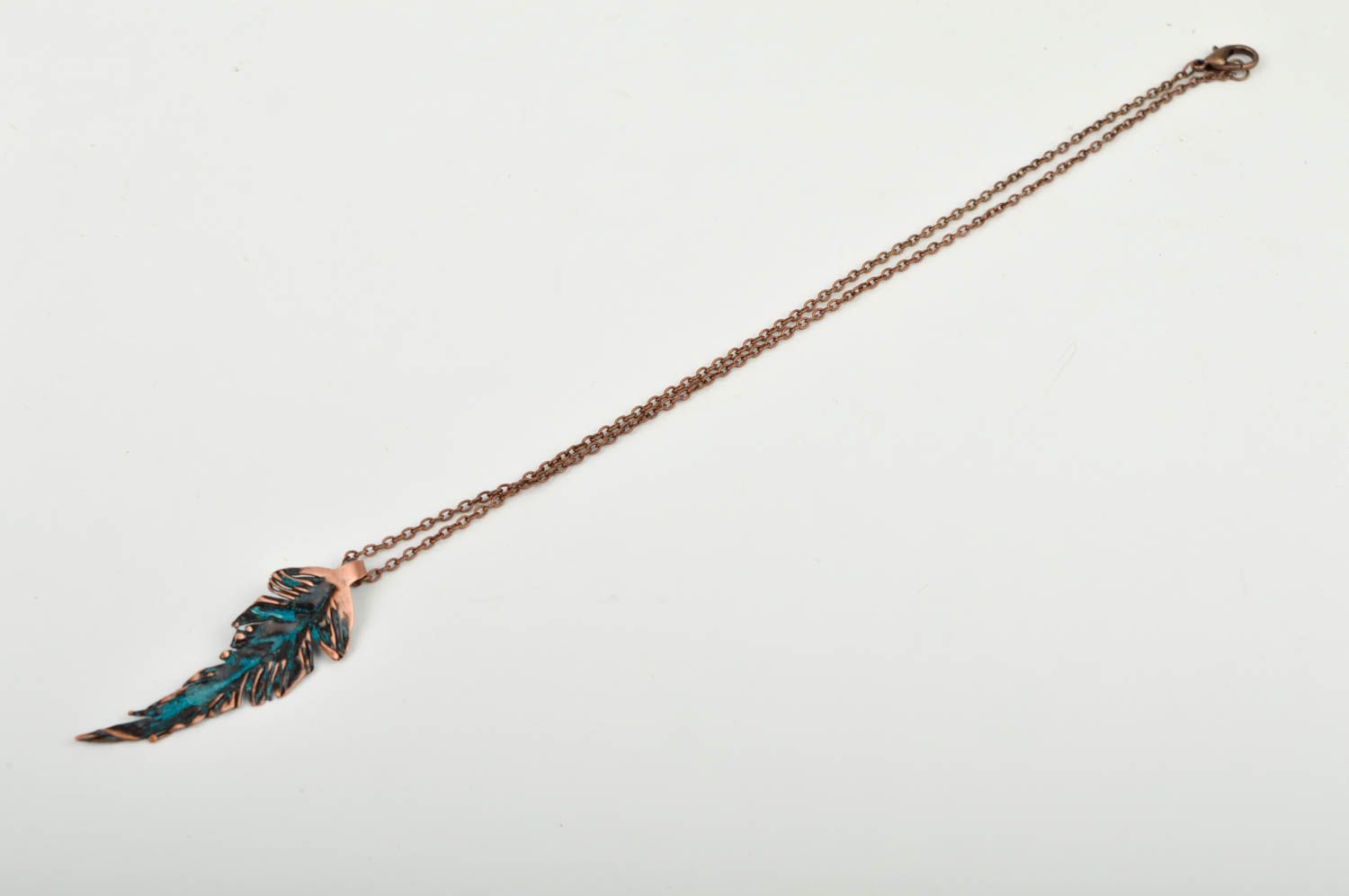 Handmade copper pendant unusual cute accessory pendant in shape of leaf photo 3