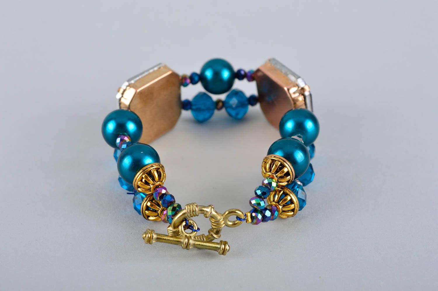 Bracelet bleu Bijou fait main large fausses perles cristaux strass Cadeau femme photo 3