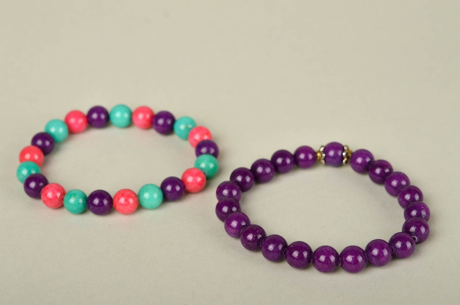 Two pieces, two-layer bracelet set of purple and multicolor beads photo 4