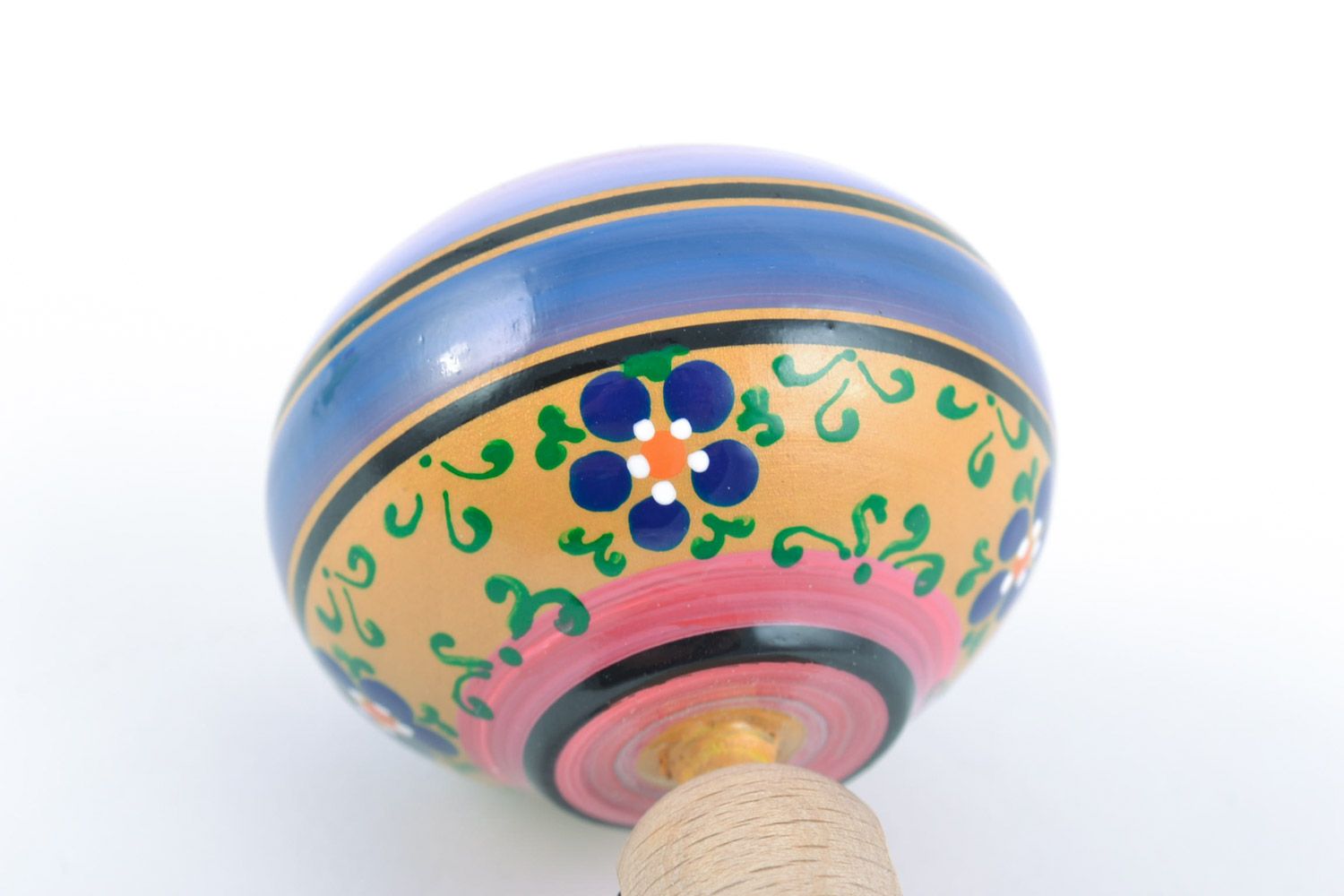 Handmade painted wooden spinning top toy for fine motor skills development photo 4
