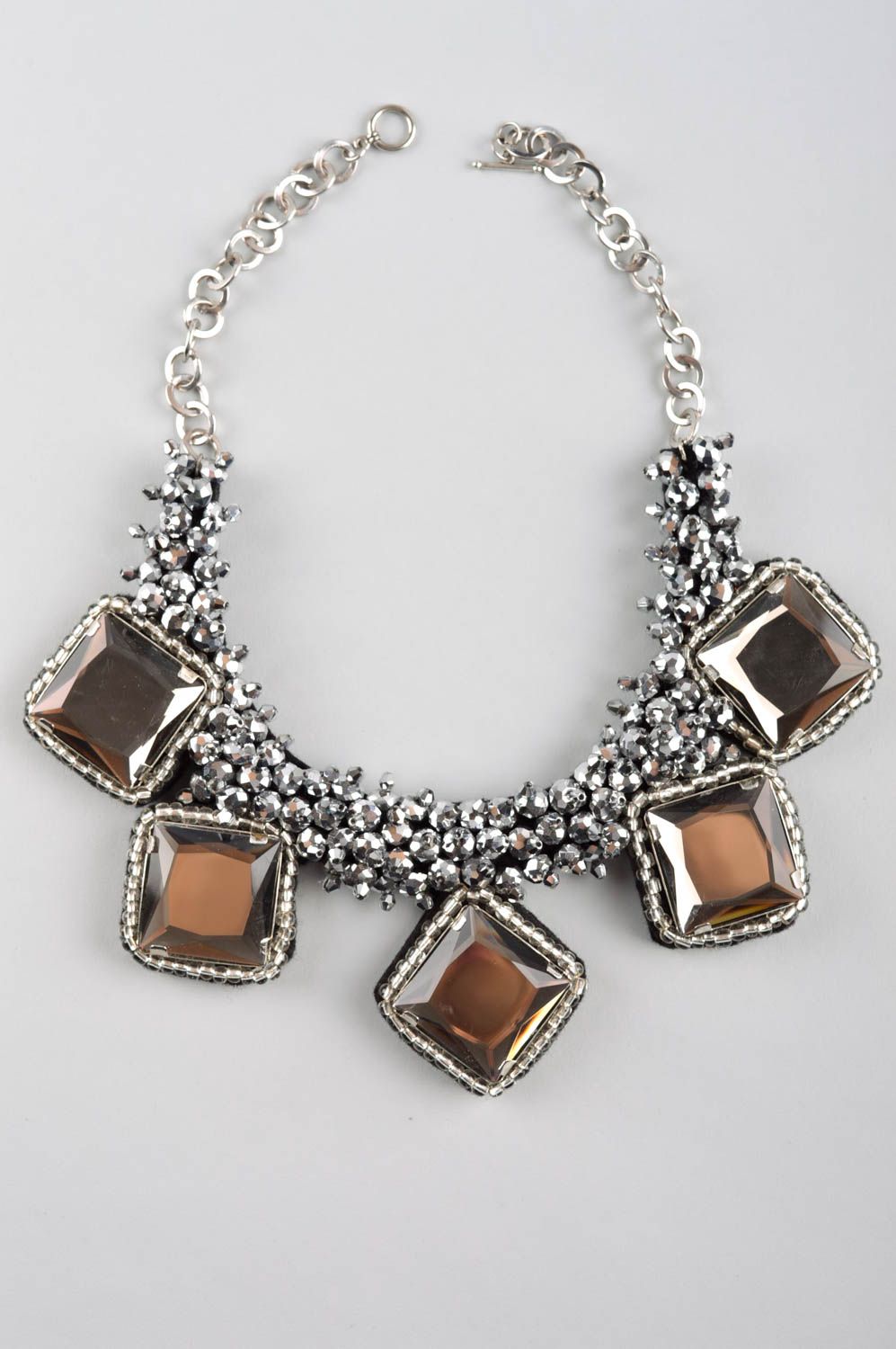 Handmade accessories designer beaded necklace massive necklace with rhinestones  photo 5