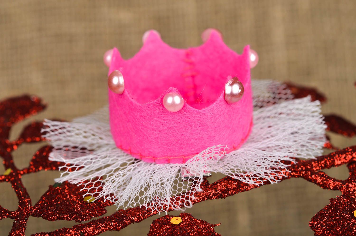 Handmade Haarspange Krone Mode Accessoire Mädchen Haarschmuck rosa ausgefallen foto 1
