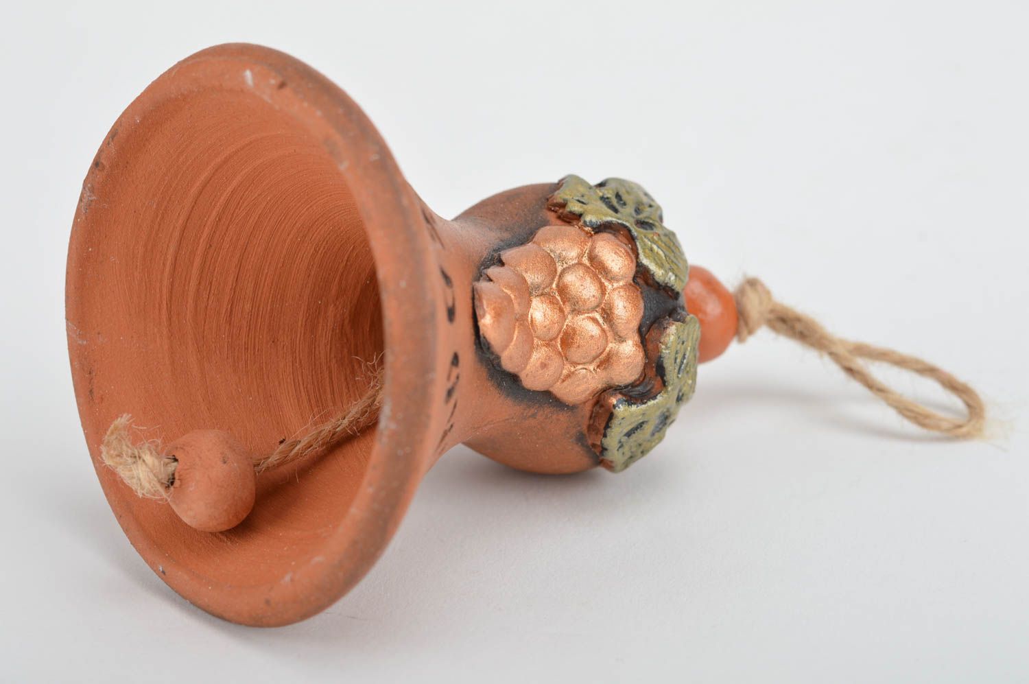 Petite clochette en céramique brune faite main peinte sonore décorative   photo 5