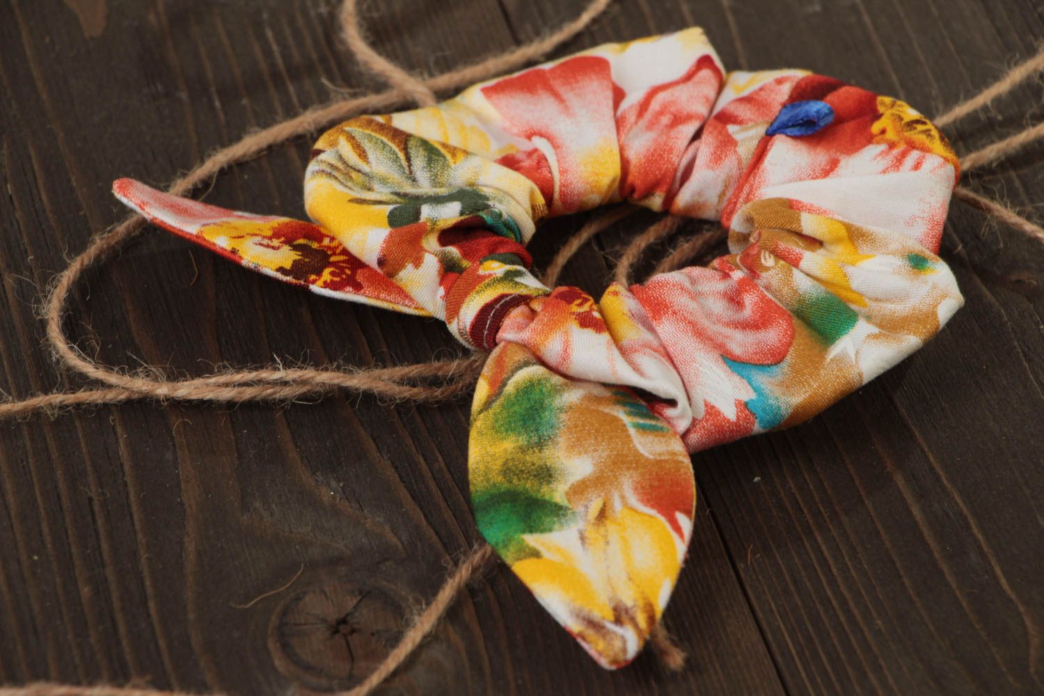 Chouchou à cheveux en tissu de coton noué avec dessin floral bijou original photo 1