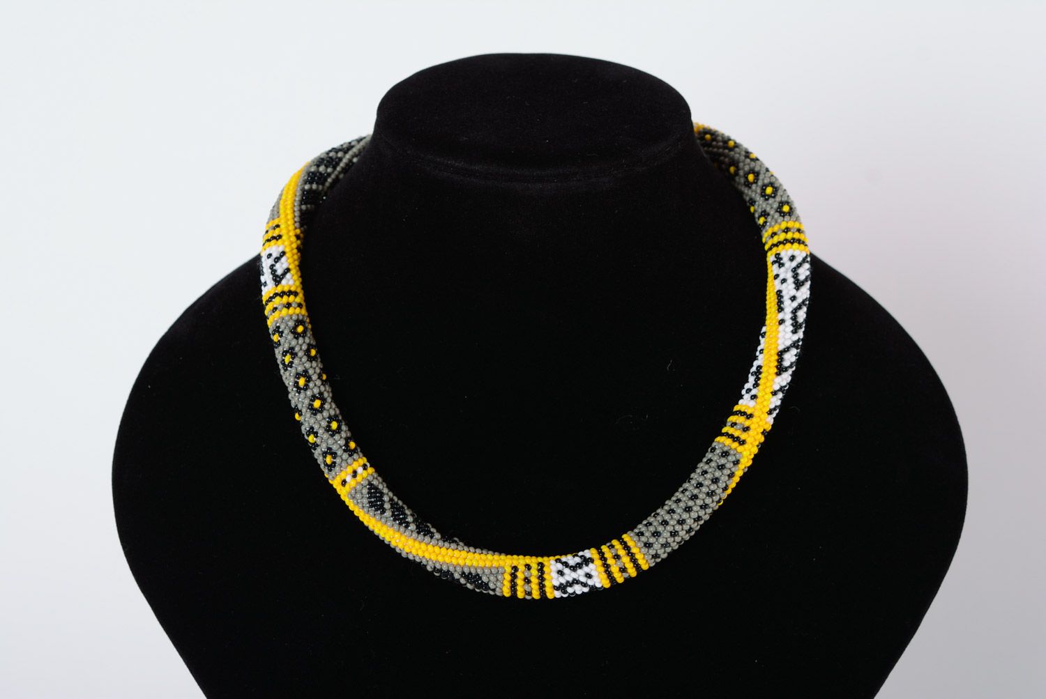 Beautiful bright design woven beaded cord necklace handmade photo 2
