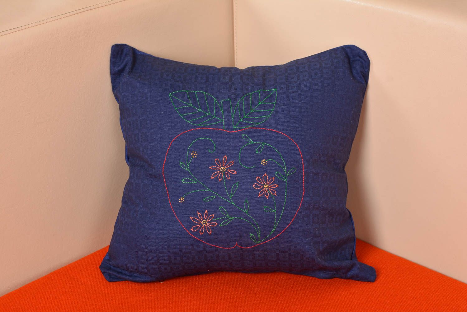 Handmade satin fabric designer dark violet pillow case with machine embroidery photo 1