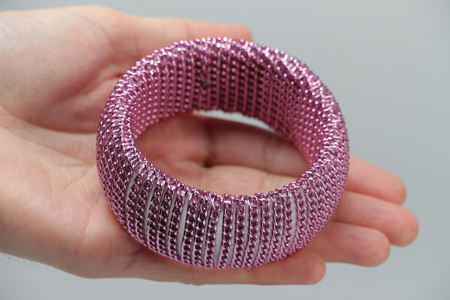 Handmade metal bracelet of violet color photo 3