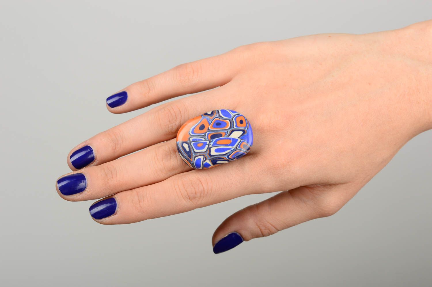 Handmade adjustable ring stylish elegant ring massive ring made of clay photo 5