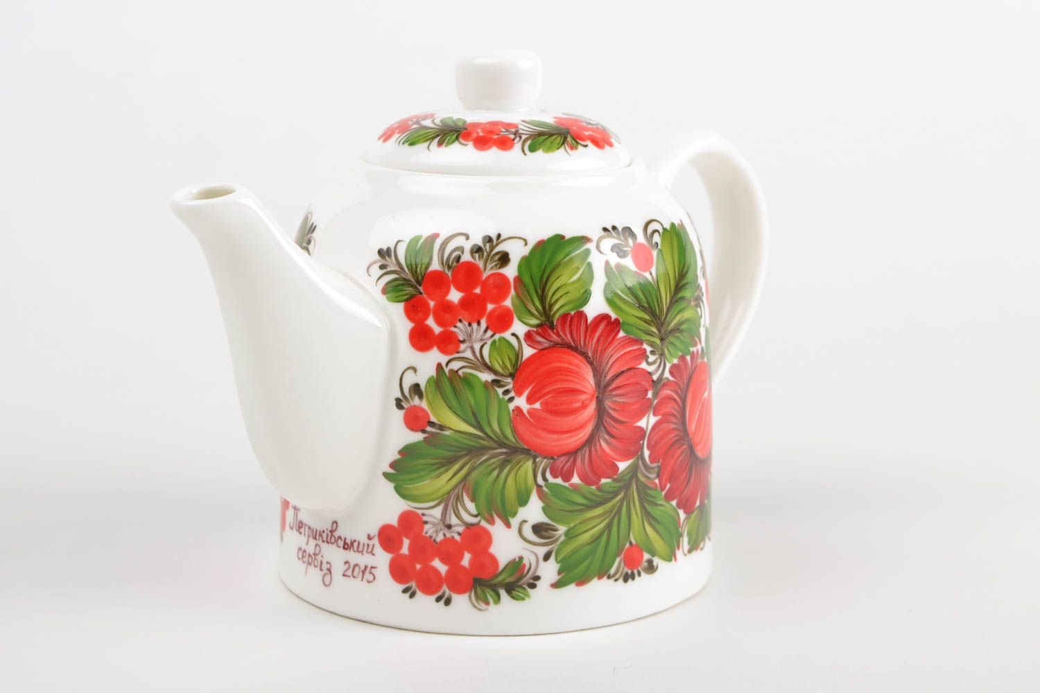 Teapot with Petrikov painting handmade bright tableware teapot 500 ml photo 4