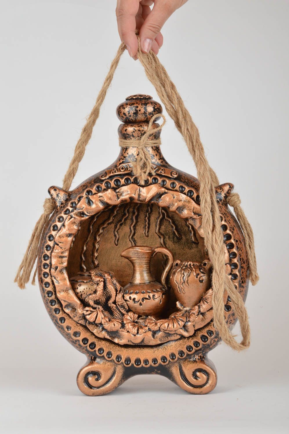 Keramische Flasche aus Ton für Haus Dekor mit Glasur beschichtet handgeschaffen foto 3