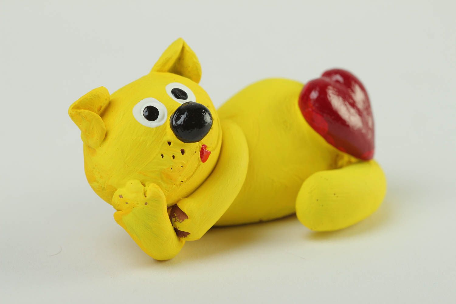 Statuette décorative Figurine fait main jaune chat céramique Déco maison photo 2