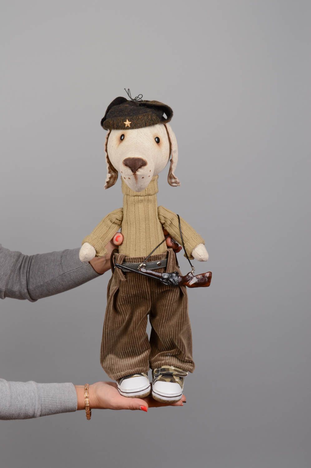 Peluche chien en lin naturel faite main originale décorative pour enfants photo 5