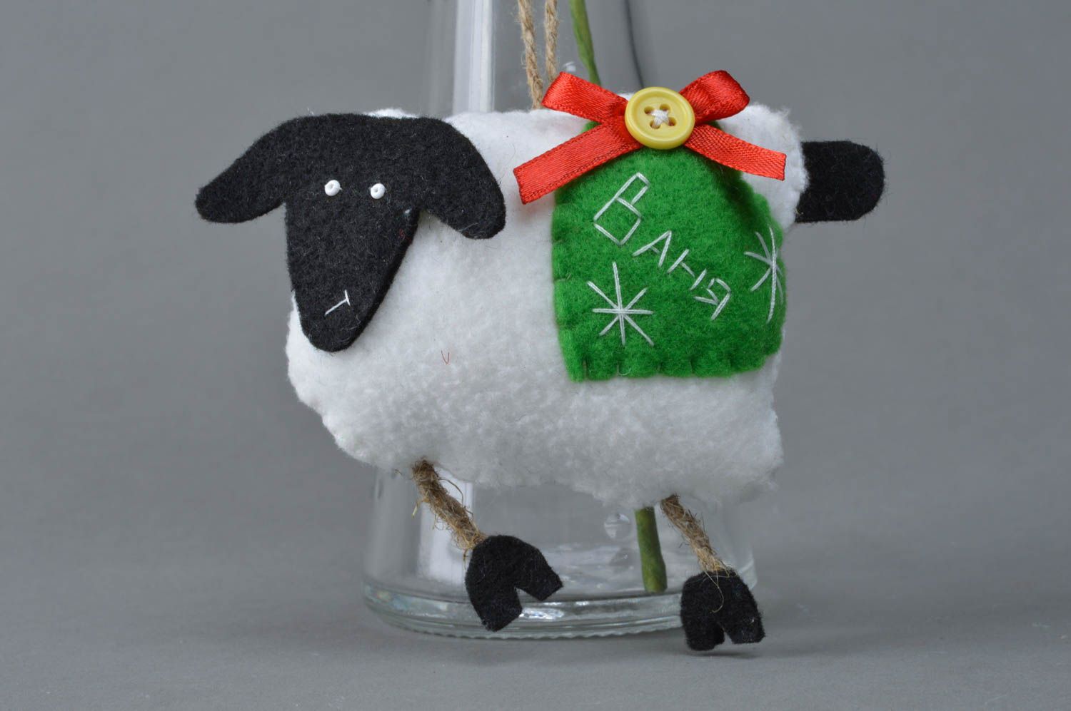 Small handmade felt fabric soft toy sheep for interior design photo 3