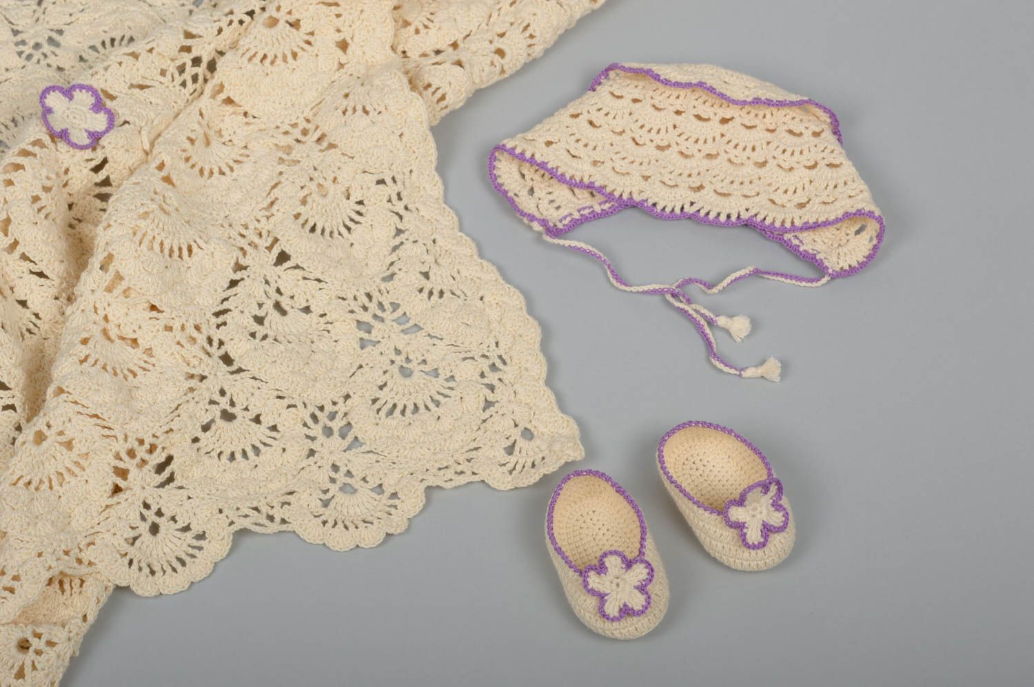 Couverture bébé Bonnet Chaussons bébé faits main au crochet Cadeau pour enfant photo 5