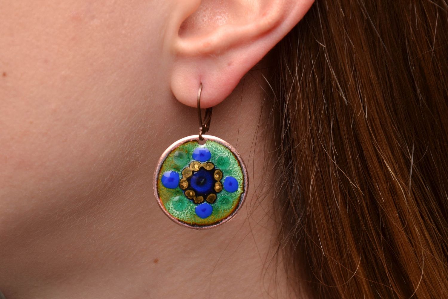 Copper earrings painted with hot enamel photo 2