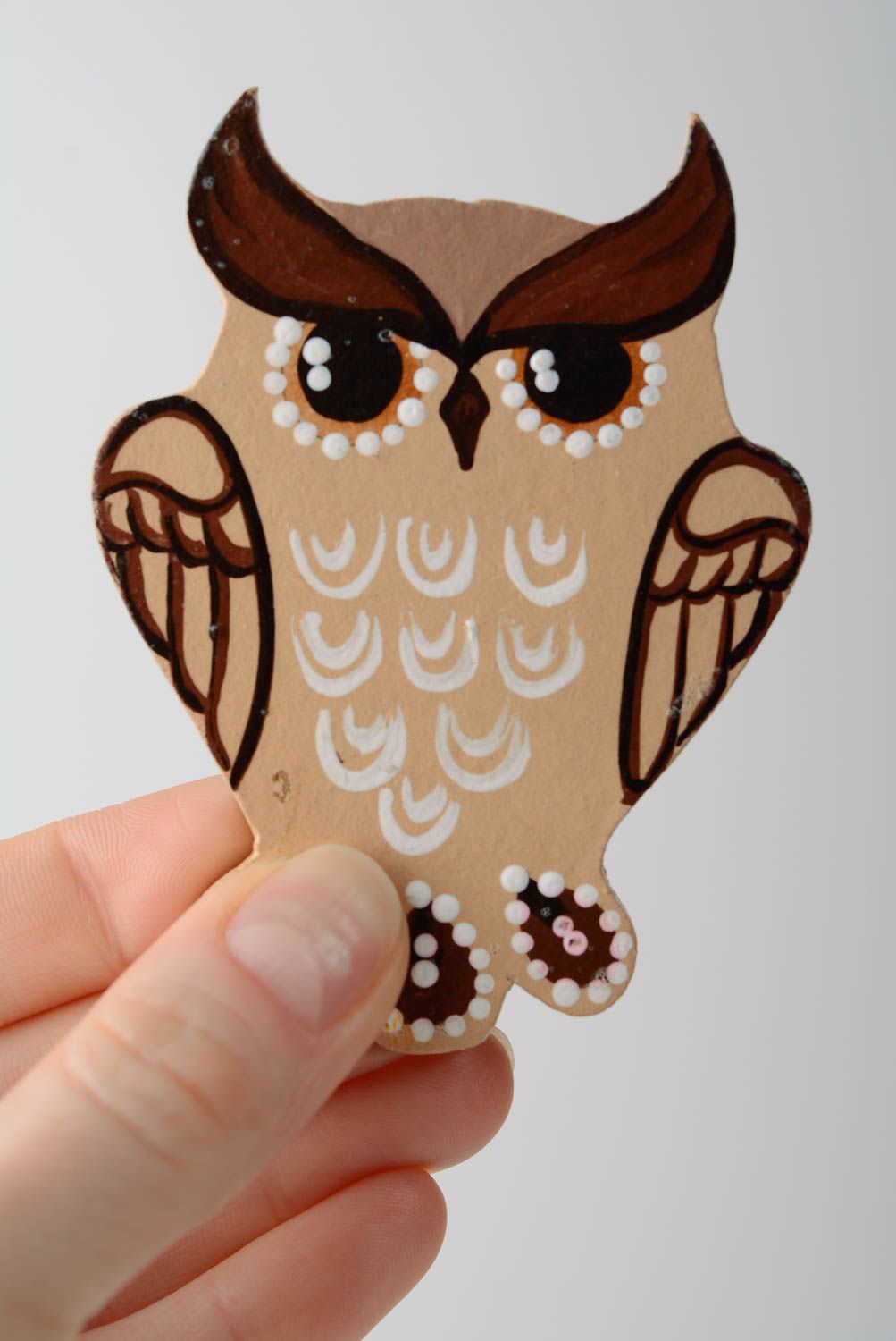 Handcrafted plywood refrigerator magnet in the form of owl photo 5