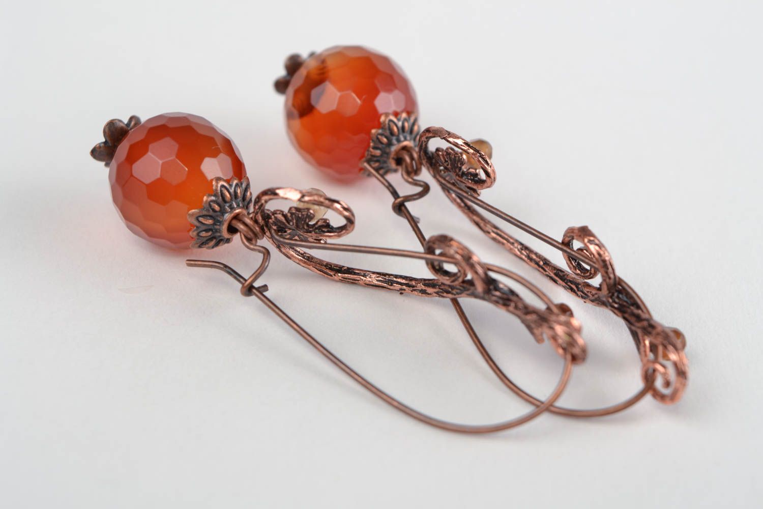 Stylish designer handmade fancy metal earrings with natural brown agate stone photo 4
