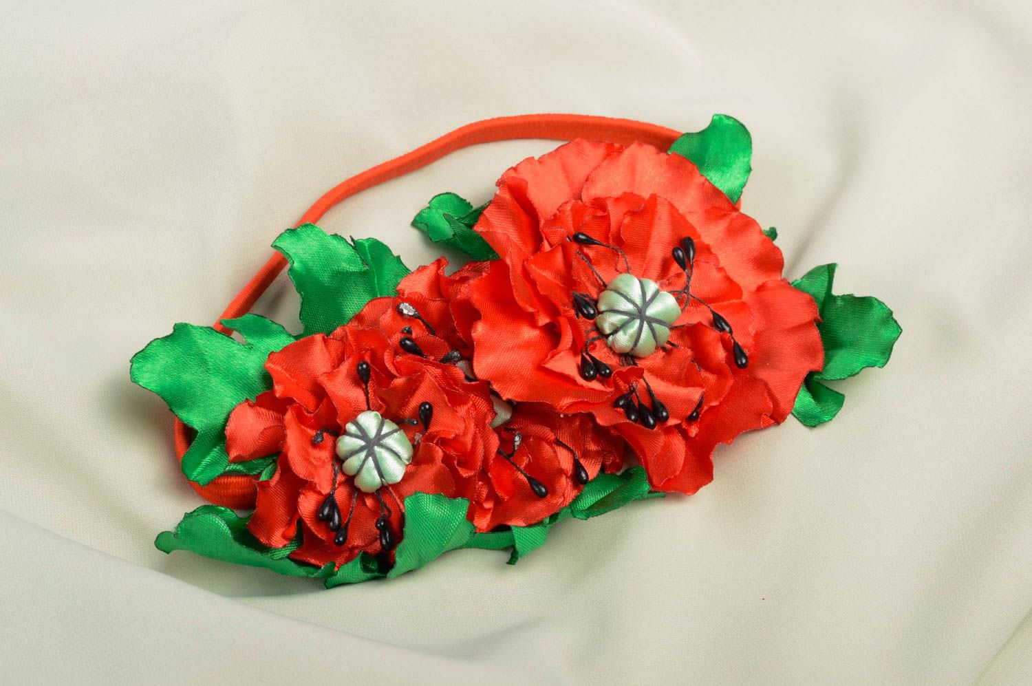 Handmade Haarband mit Blumen Haarband Mädchen Accessoire für Haare Mohnblumen foto 1