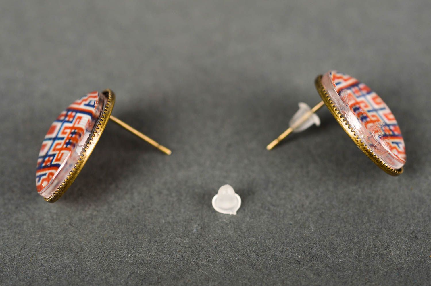 Handmade stylish earrings with ethnic print ethnic earrings vintage jewelry photo 3