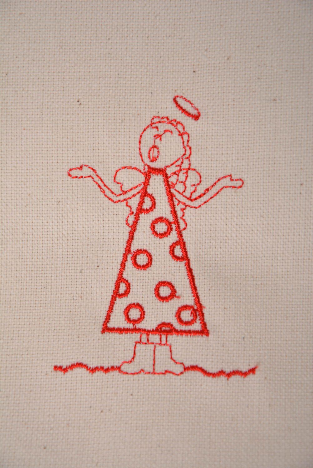 Handmade embroidered napkin made of semi linen for table layout Angel photo 2