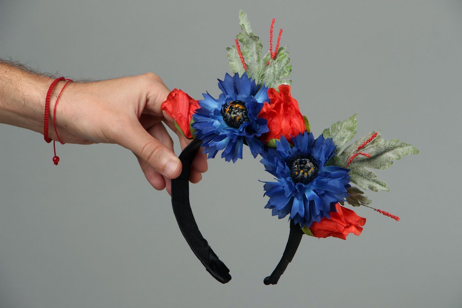 Hairband with Bachelor Buttons and Poppies photo 1