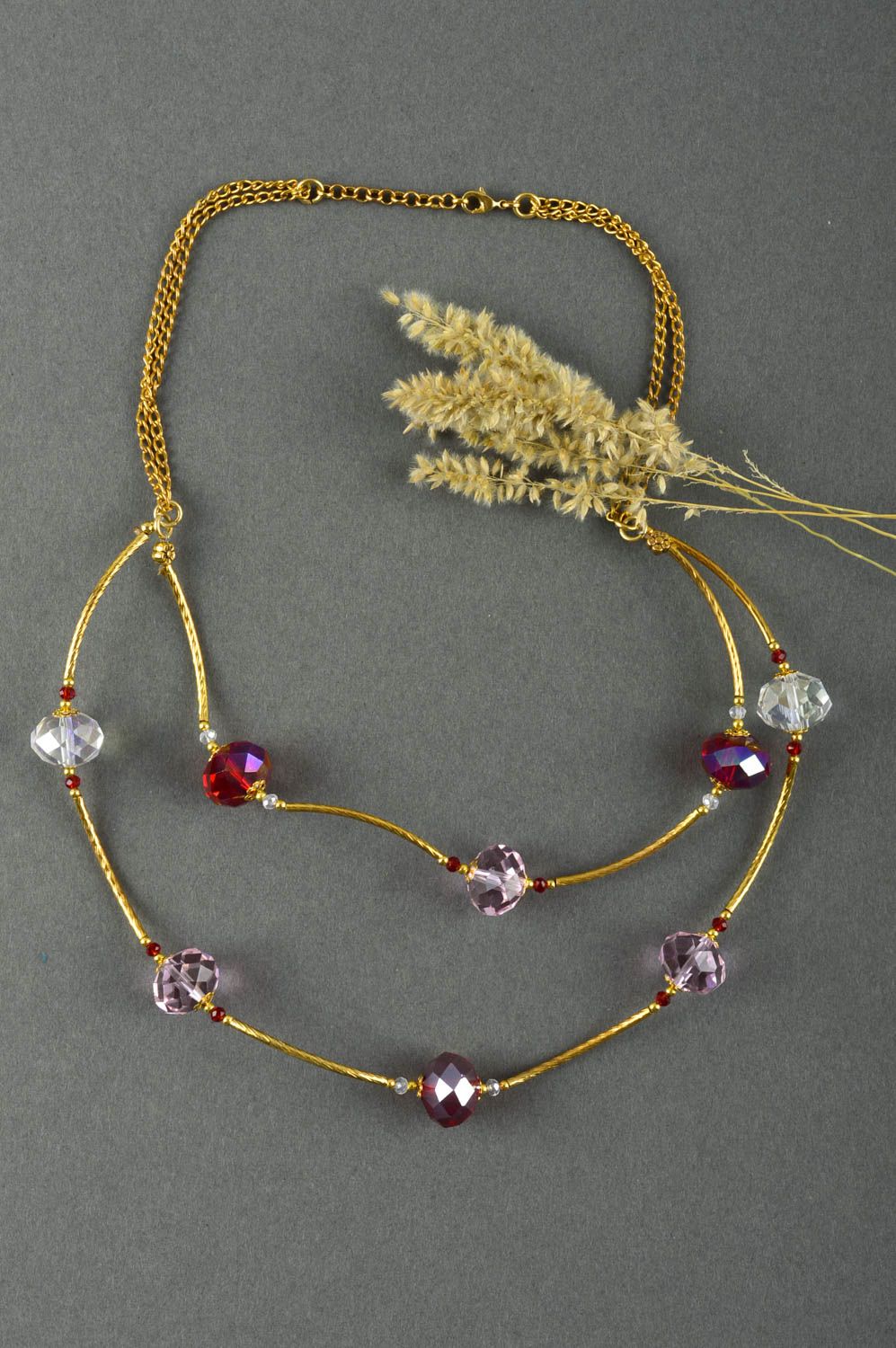 Collier fantaisie Accessoire fait main avec cristaux à facettes Cadeau femme photo 1
