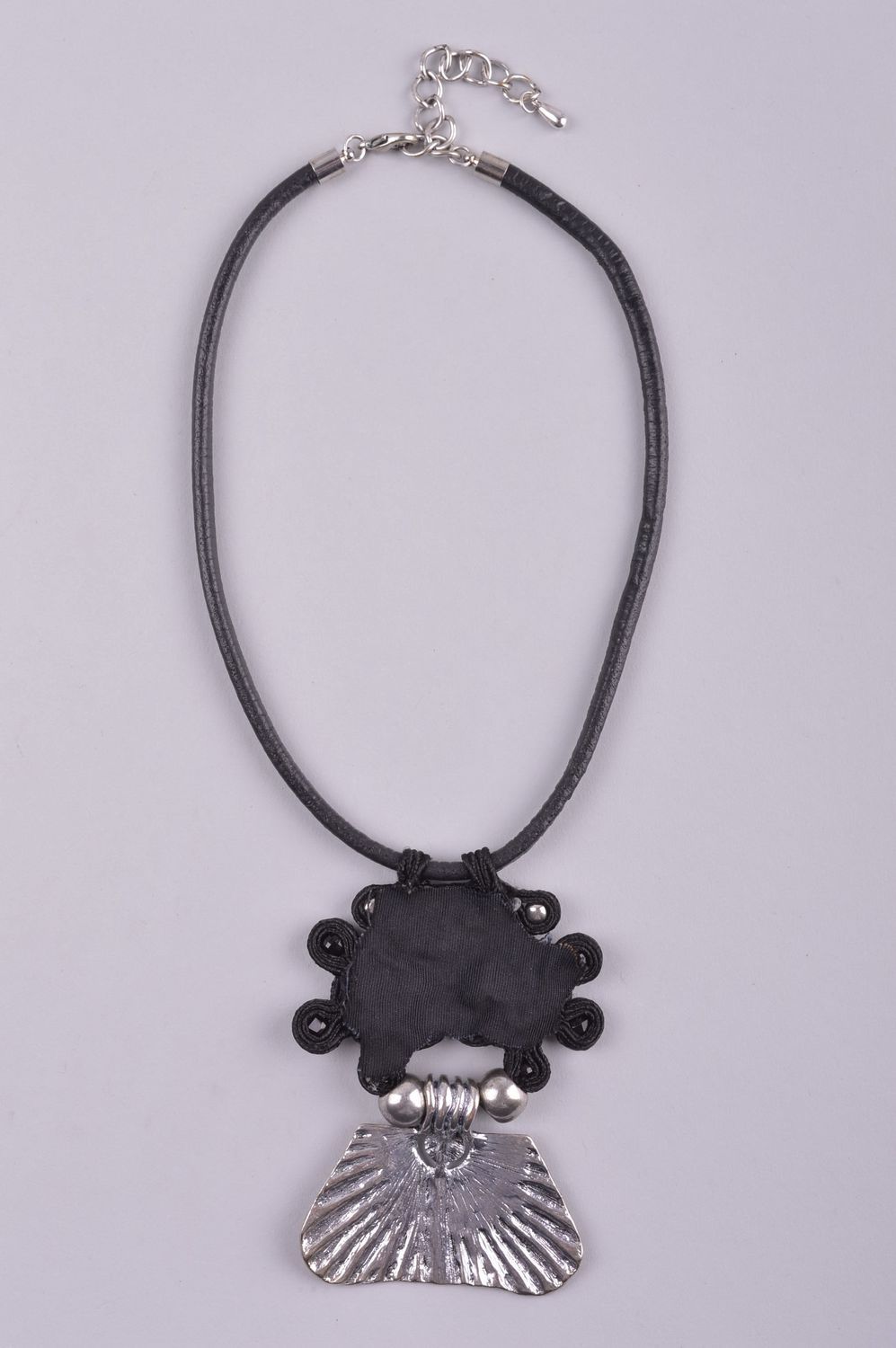 Beautiful handmade soutache textile necklace beaded pendant fashion trends photo 4