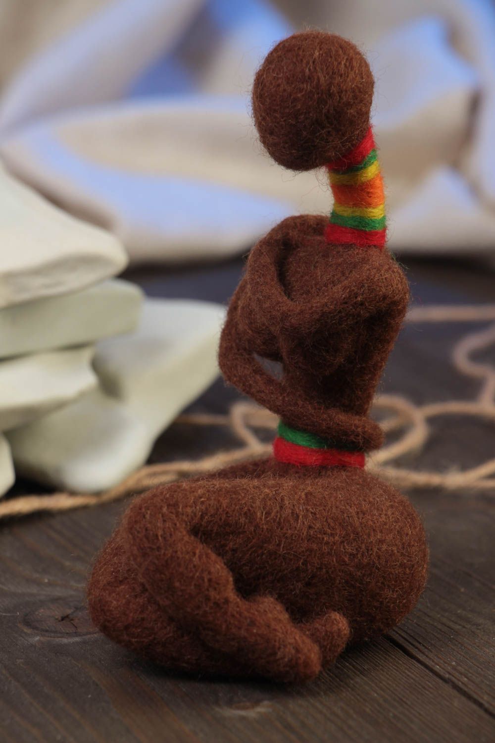 Beautiful collectible small handmade felted wool figurine Loneliness photo 1