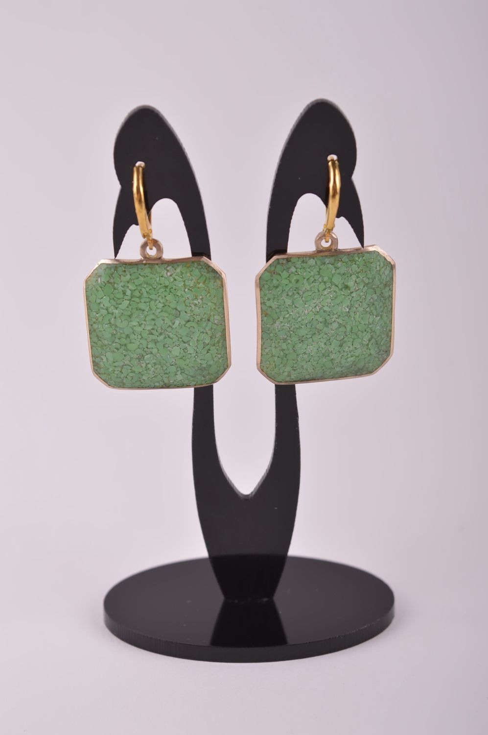 Украшение из латуни handmade серьги из натуральных камней модные серьги зеленые фото 2