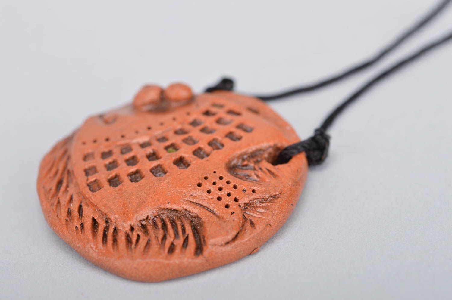 Handmade necklace ceramic pendant necklace on cord 300 mm ethnic jewelry photo 4
