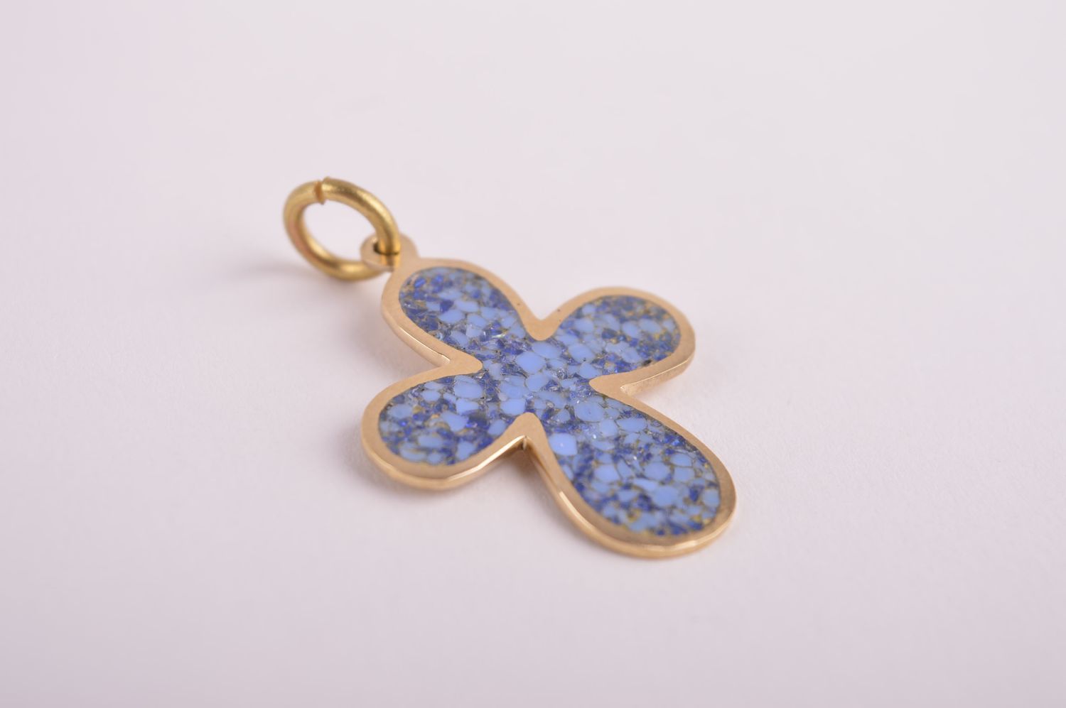 Крестик с камнями handmade подвеска на шею голубое украшение из латуни фото 4
