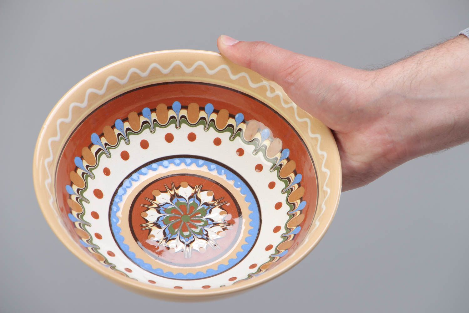 Beautiful handmade designer ceramic bowl painted with color glaze photo 4