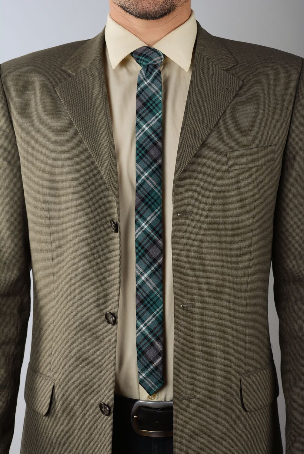 Cravate en tweed à carreaux faite main photo 1