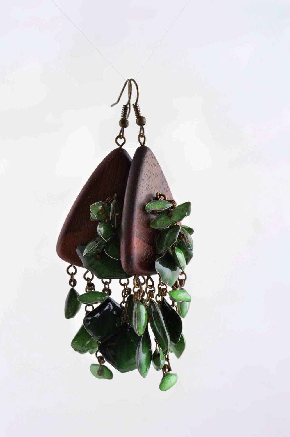 Handmade elegant metal earrings designer stylish earrings green accessory photo 3