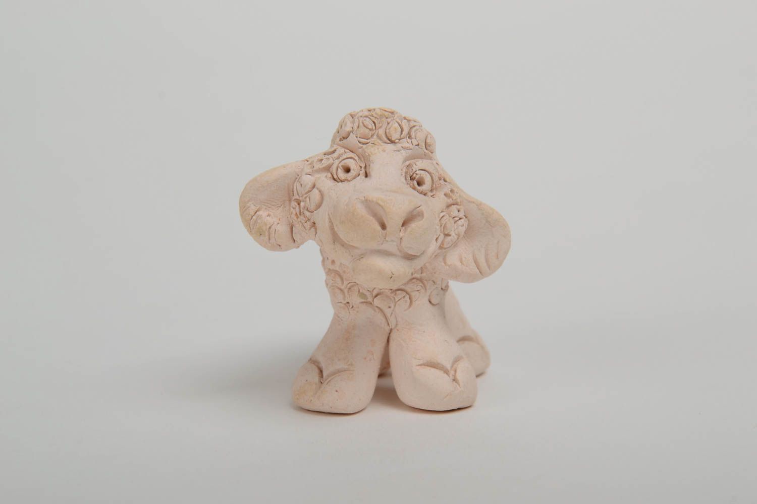 Beautiful funny handmade clay statuette of sheep small white photo 2