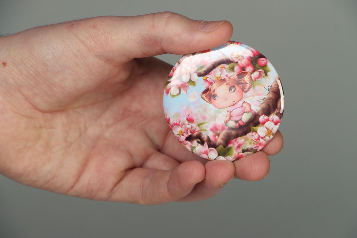 Miroir de poche fait main accessoire original pour fille Fleurs de cerisier photo 3