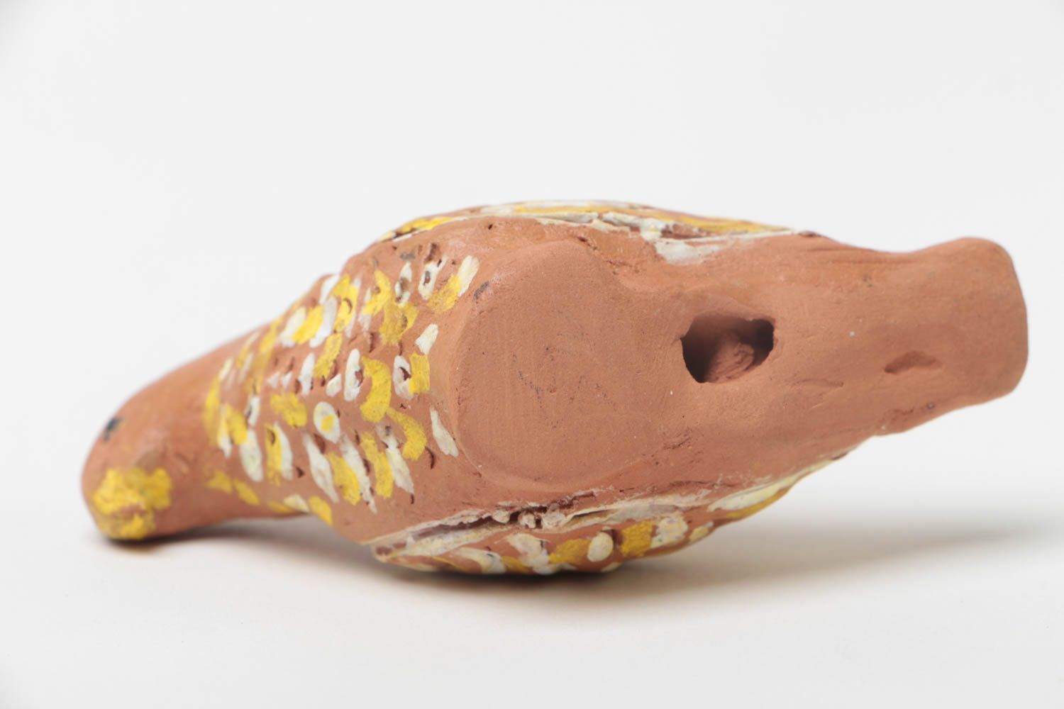 Petit sifflet en céramique écologique fait main brun en forme d'oiseau photo 4