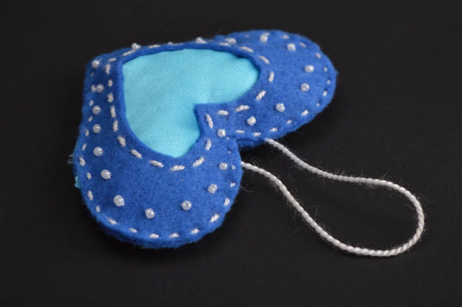 Décoration sapin fait main Déco coeur en feutre bleu Accessoire Noël jouet photo 2