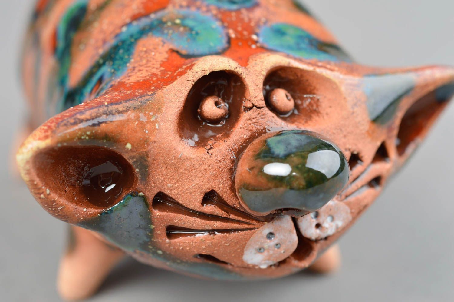 Figurine céramique chat peinte de glaçure faite main décoration maison photo 5
