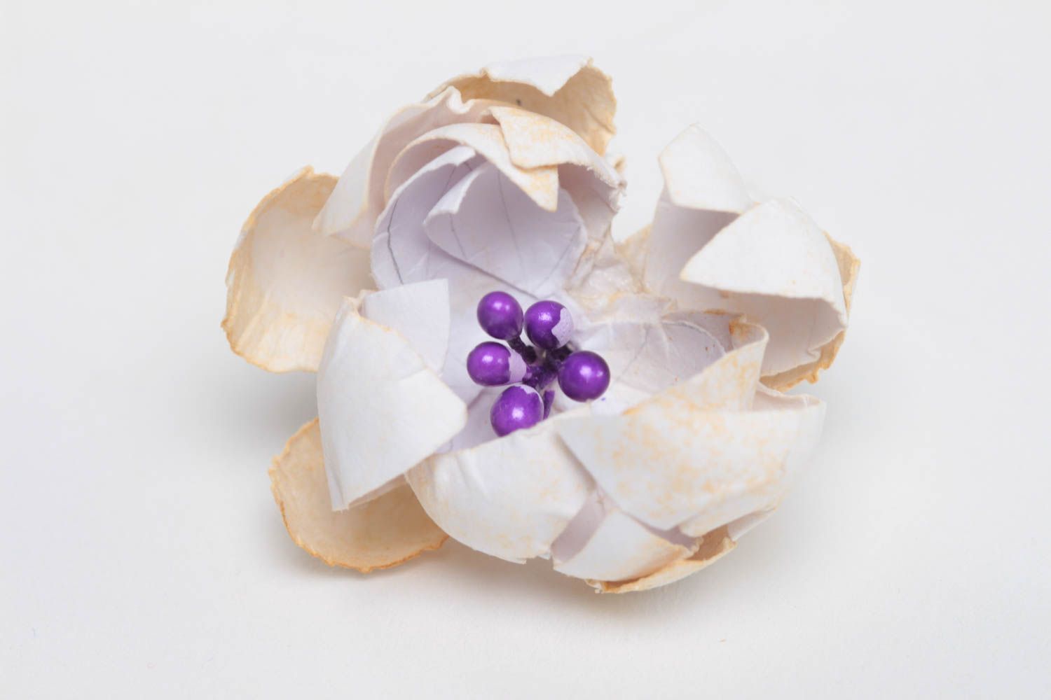 Handmade small white paper flower for scrapbooking painted with watercolors photo 2