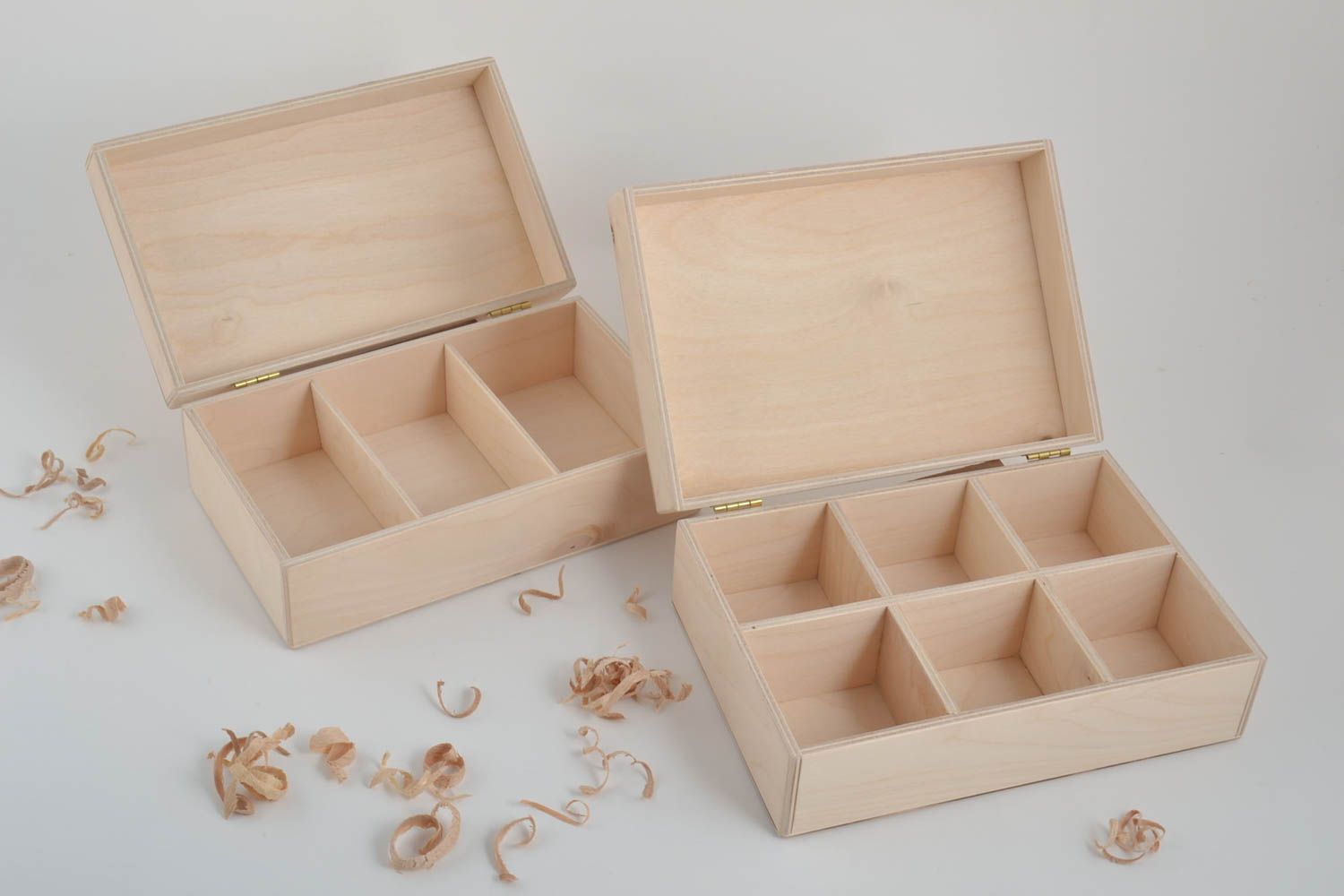 Set Boîte à compartiments Boîte en bois fait main 2 pièces Boîtes à décorer photo 1