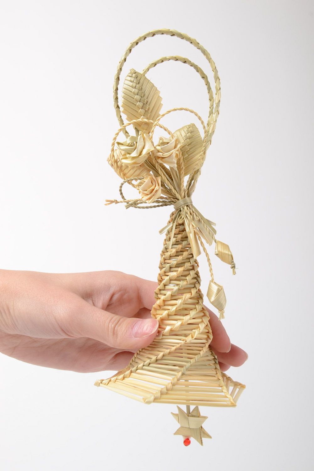Colgante decorativo trenzado de paja campana con ojal artesanal étnica foto 5