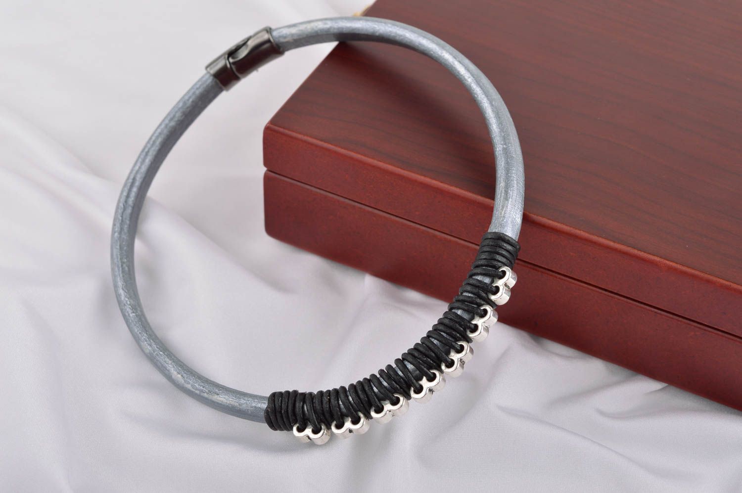 Unusual handmade leather bracelet leather necklace artisan jewelry designs photo 1