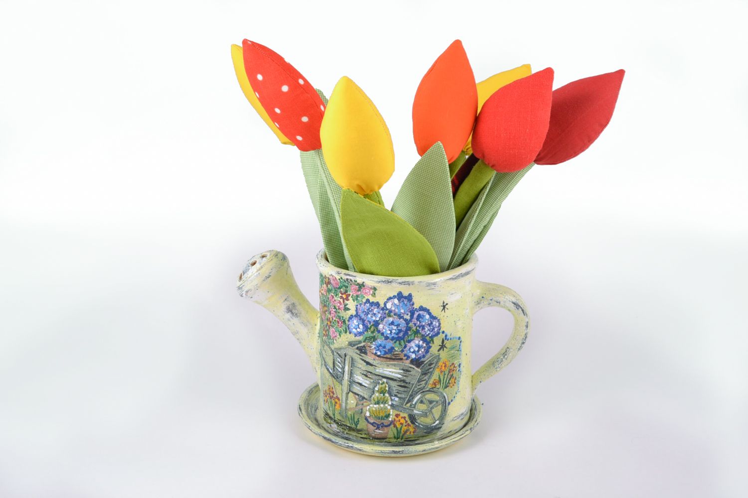 Pot de fleur en terre cuite en forme d'arrosoir peint décoratif fait main photo 1
